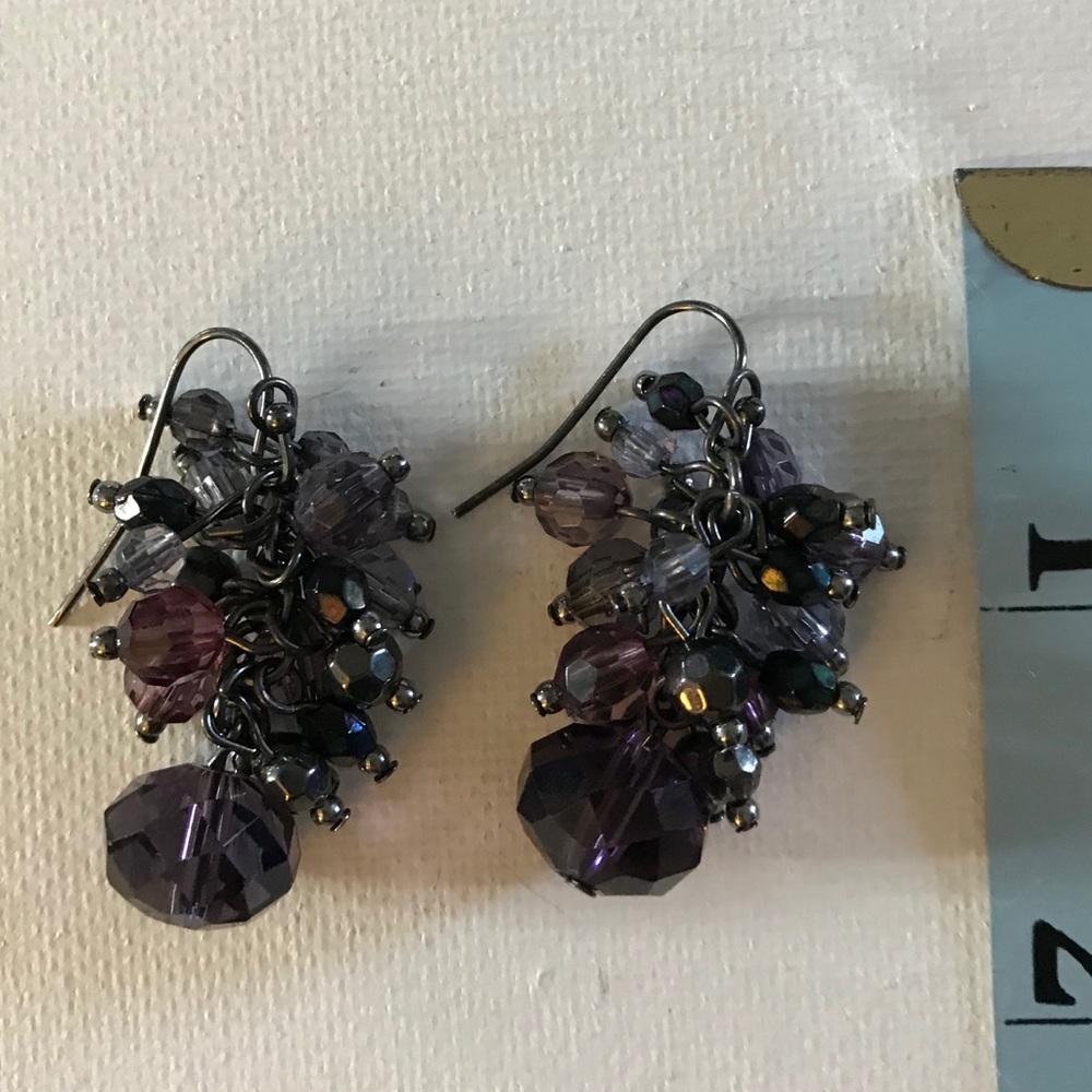 Cluster purple shiny beaded earrings